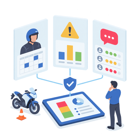 Instructor workload, incident patterns, and student feedback cards connect to one unified QA assessment.