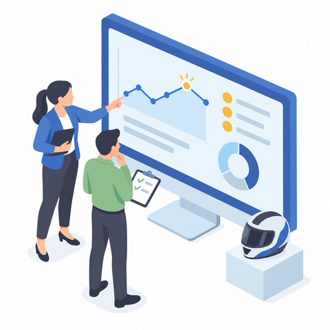 Two QA professionals interpret dashboard patterns together and review a checklist.