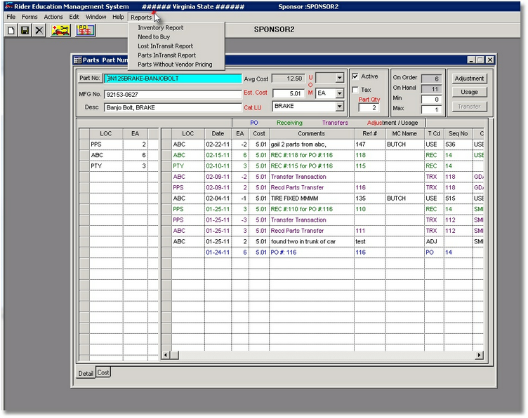 Parts-Reports-Select